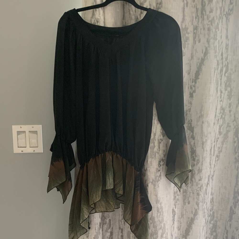 Roberto Cavalli Black Tunic with Brown and Olive Ombre Ruffle